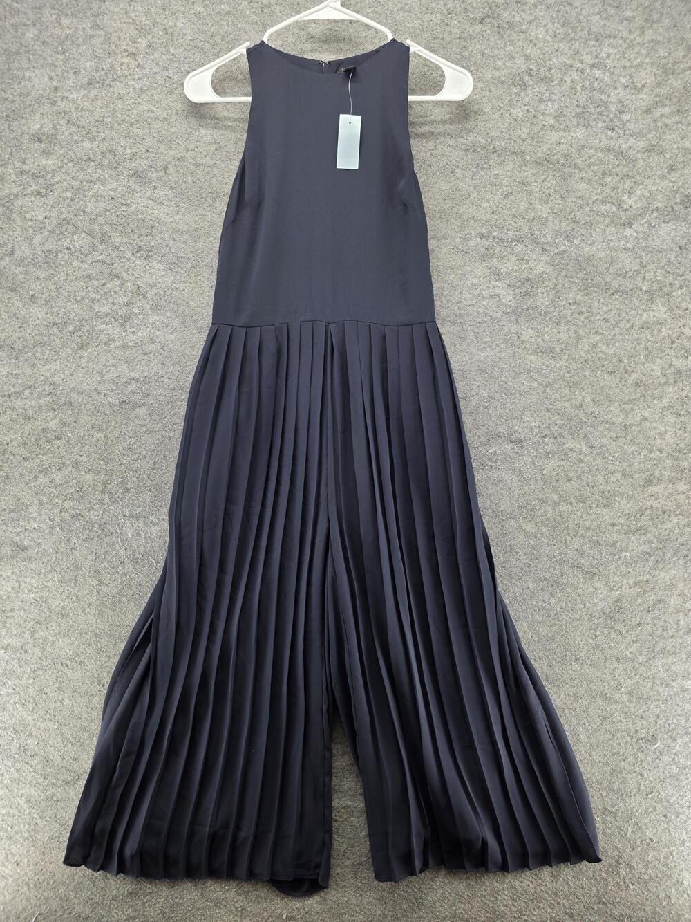 Ann Taylor Jumpsuit Womens 0 Petite Navy Pleated Wide Leg Sleeveless Dressy